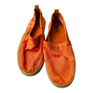 Coach Womens Slip On Monogram Logo Flat Espadrille Shoes Orange Size 7M